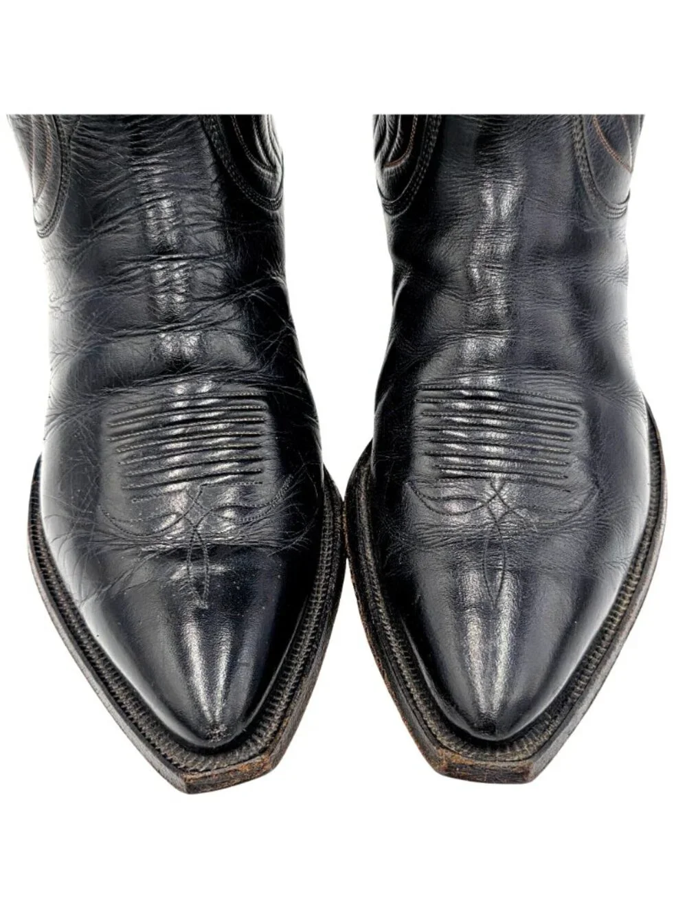 1950s? Vintage Justin Boots Black Leather Mens 10.5D Snip-toe Cowboy Western USA - Picture 2 of 16